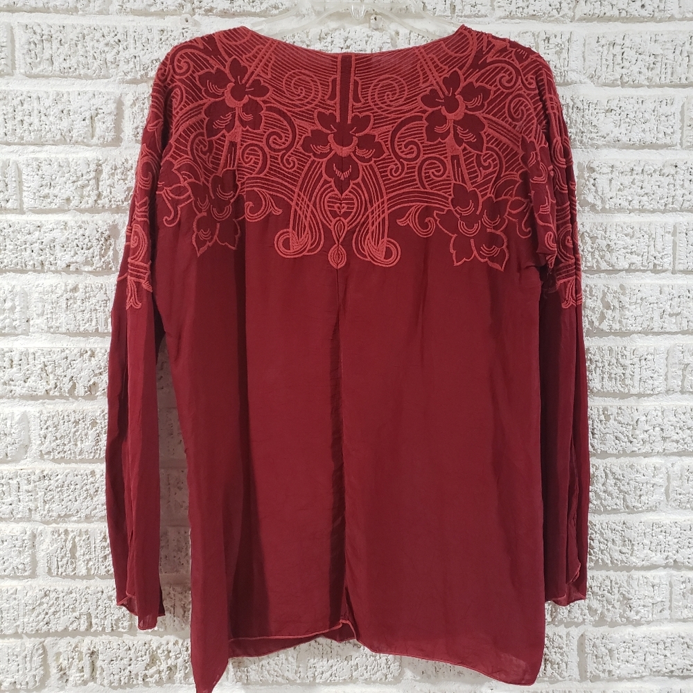Johnny Was Red Embroidered Floral Rayon Tunic - Picture 3 of 5